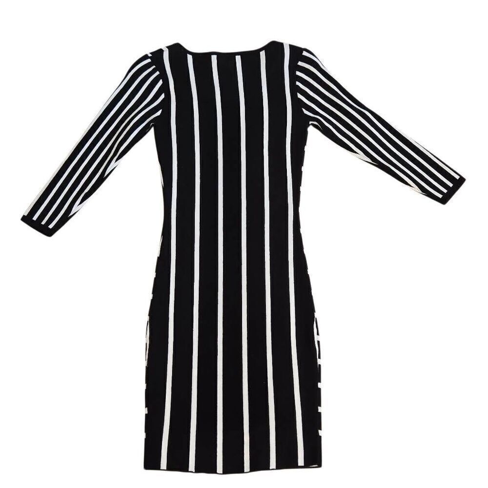 GB Gianni Bini Women's Striped 3/4 Sleeve Bodycon Sweater Dress Black White XS